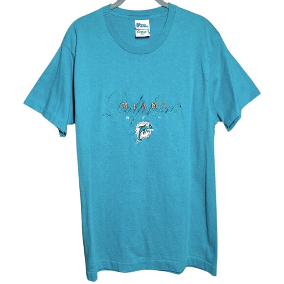 Miami Dolphins Vintage single stitch embroidered logo Pro layer tee mens M - Picture 7 of 7